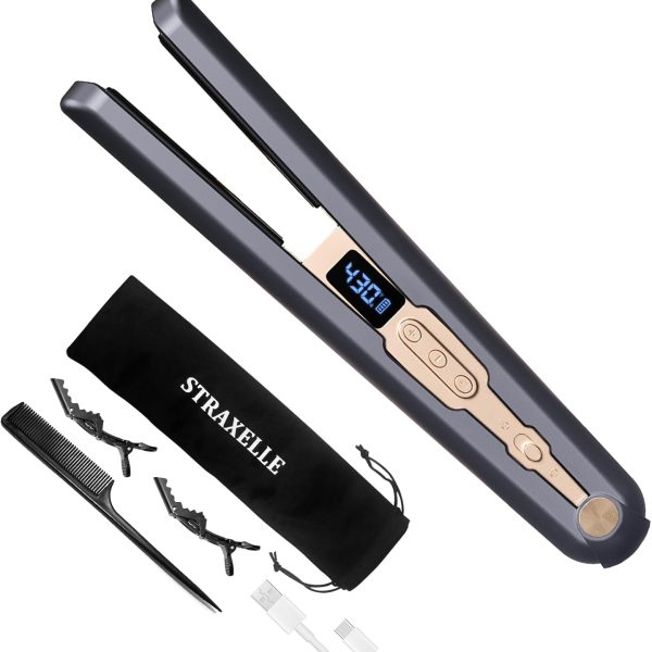 Cordless Hair Straightener, 10000mAh Rechargeable Flat Iron Portable Travel Straightener（Dark Blue + Gold）