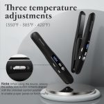 Mini Cordless Hair Straightener and Curler 2 in 1, Mini Portable Flat Iron Adjustable 350°F-420°F Travel Hair Straighteners LED Display（Black） - Image 2