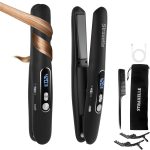 Mini Cordless Hair Straightener and Curler 2 in 1, Mini Portable Flat Iron Adjustable 350°F-420°F Travel Hair Straighteners LED Display（Black）